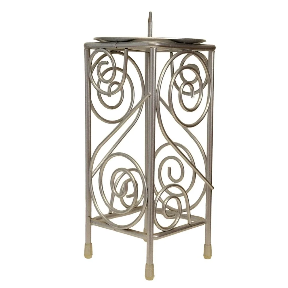 Wire Scroll Pillar Candle Holder Set of 3 Silver Tone 7.25